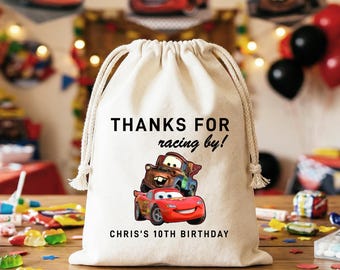 Personalized Cars Movie Birthday Party Favor Bags Custom Kids Cotton Goodie Bag Race Car Theme Treat Pouch Toddler Boy Birthday Gift Bag Set