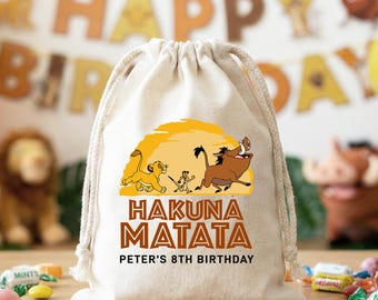 Lion King Birthday Favor Bags Disney Kids Party Decor Personalized Custom Name Cotton Drawstring Goodie Bag Simba Timon Pumbaa Gift Sack Toy