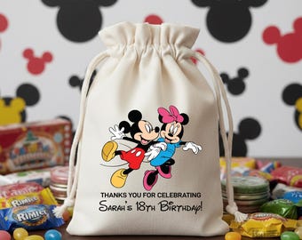 Personalized Disney Birthday Party Favor Bags Mickey Minnie Drawstring Gift Sack Custom Name Cotton Goodie Bag For Kids Guest Treats Supply