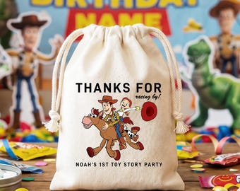 Personalized Woody Buzz Jessie Toy Story Birthday Favor Bag Custom Name Cotton Drawstring Goody Bags Party Decor Kids Celebration Gift Pouch