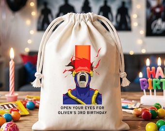 Personalized Xmen Cyclops Birthday Favor Bags Custom Mutants Comic Pouches Kids Party Supplies Superhero Drawstring Treat Sack Gifts for him