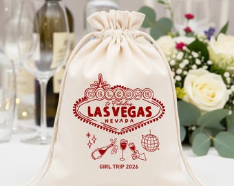 Personalized Las Vegas Favor Bag: Cotton Drawstring Pouch, Girls Trip