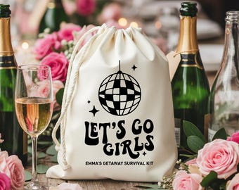 Personalisierte „Let's Go Girls“-Geschenktüte, Junggesellinnenabschieds-Kater-Set, Disco-Party-Goodie-Bag