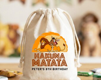 Lion King Birthday Favor Bag Personalized Disney Safari Theme Party Gift Sack Custom Kids Goodie Bag Cotton Drawstring Treat Pouch