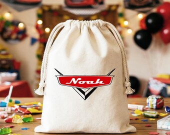 Personalisierte Geschenktüte aus Baumwolle: Lightning McQueen Rennsport-Motiv