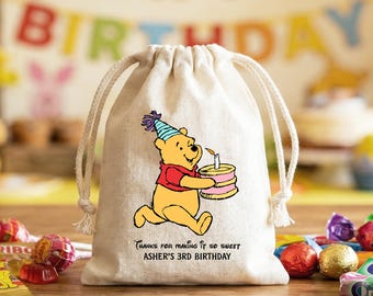 Personalized Winnie the Pooh Birthday Party Favor Bags Kids Goodie Bag Classic Pooh Gift Cotton Drawstring Treat Pouch Hundred Acre Wood