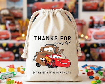 Personalized Cars Birthday Party Favor Bag Custom Name Cotton Treat Pouch Lightning McQueen Theme Gift Sack Boy Racing Celebration Bag