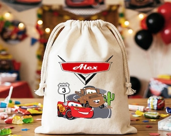 Personalized Lightning McQueen Cotton Favor Bag – Racing Birthday Treat Pouch