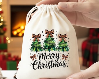 Personalized Christmas Cotton Favor Bag, Leopard Tree Santa Sack