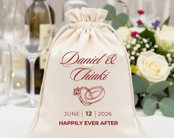 Personalized Wedding Favor Bags: Cotton Drawstring Pouch, Custom Guest Gifts