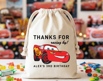 Personalized Race Car Birthday Party Favor Bag Kids Goodie Bags Custom Name Muslin Bag For 2nd 3rd 4th Birthday Supplies Candy Bag Favor