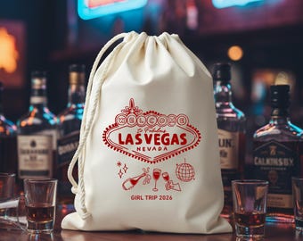 Personalized Las Vegas Favor Bag: Cotton Drawstring Pouch, Girls Trip