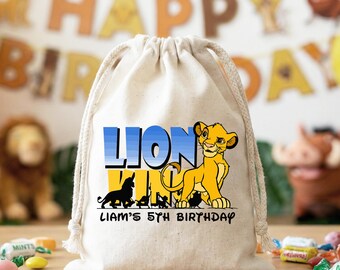 Personalized Lion King Birthday Favor Bag Disney Kids Party Treats Custom Name Cotton Drawstring Gift Bags Toddler Milestone Goodie Bag Gift