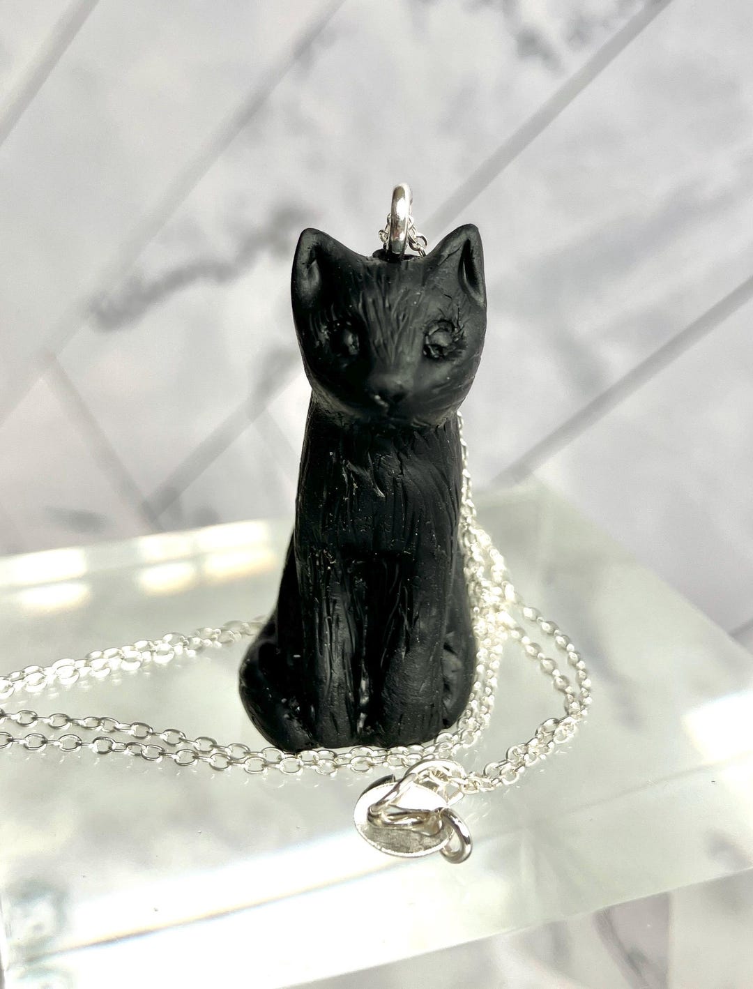 Hand Sculpted Cute Little Black Cat Pendant Necklace, Unique Wearable ...