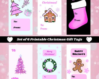 Pink Christmas Printable Gift Tags (Digital File)