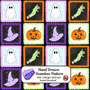 Spooky Halloween Patchwork Seamless Pattern (Digital Download)