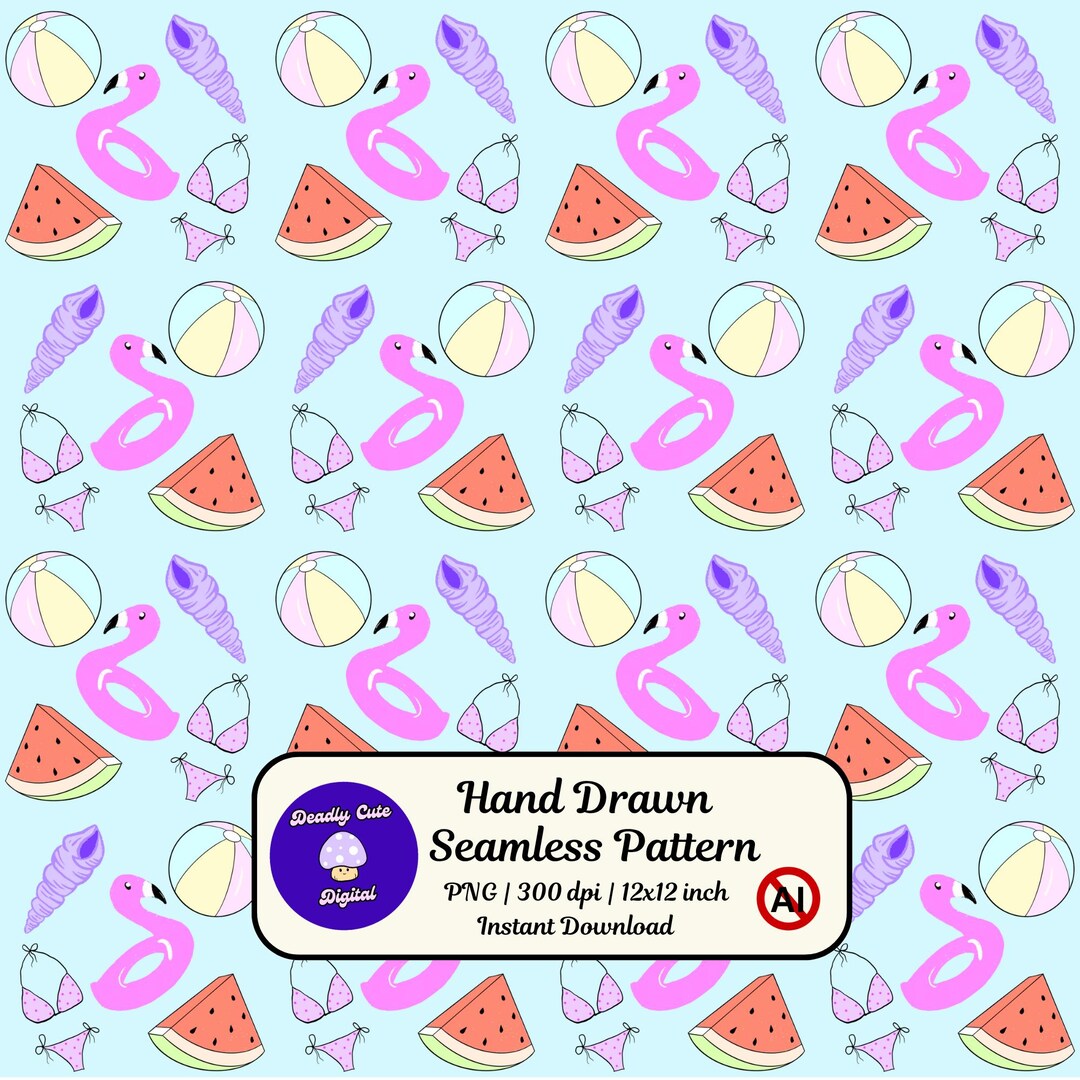 Seamless Summer Time Fun Repeating Pattern (light Blue) - Etsy