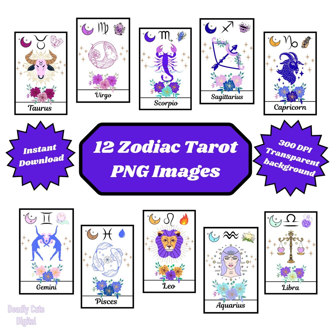 12 Zodiac Sign Tarot Card Clip Art Bundle PNG Instant Download - Etsy