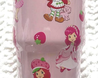 Strawberry Shortcake Inspired 20oz and 30oz Flip Top Tumbler with Handle – Cute Pink Stainless Steel Cup, Kids & Nostalgia