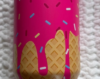 Ice Cream Cone 30 oz Flip Top Tumbler with Handle – Fun Dessert Inspired Stainless Steel Cup in Red, Black, Pink, Lavender, and Light Blue