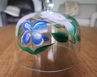 Campana de cristal para cubrir mantequilla de queso Royal Danube vintage pintada a mano con flores florales.