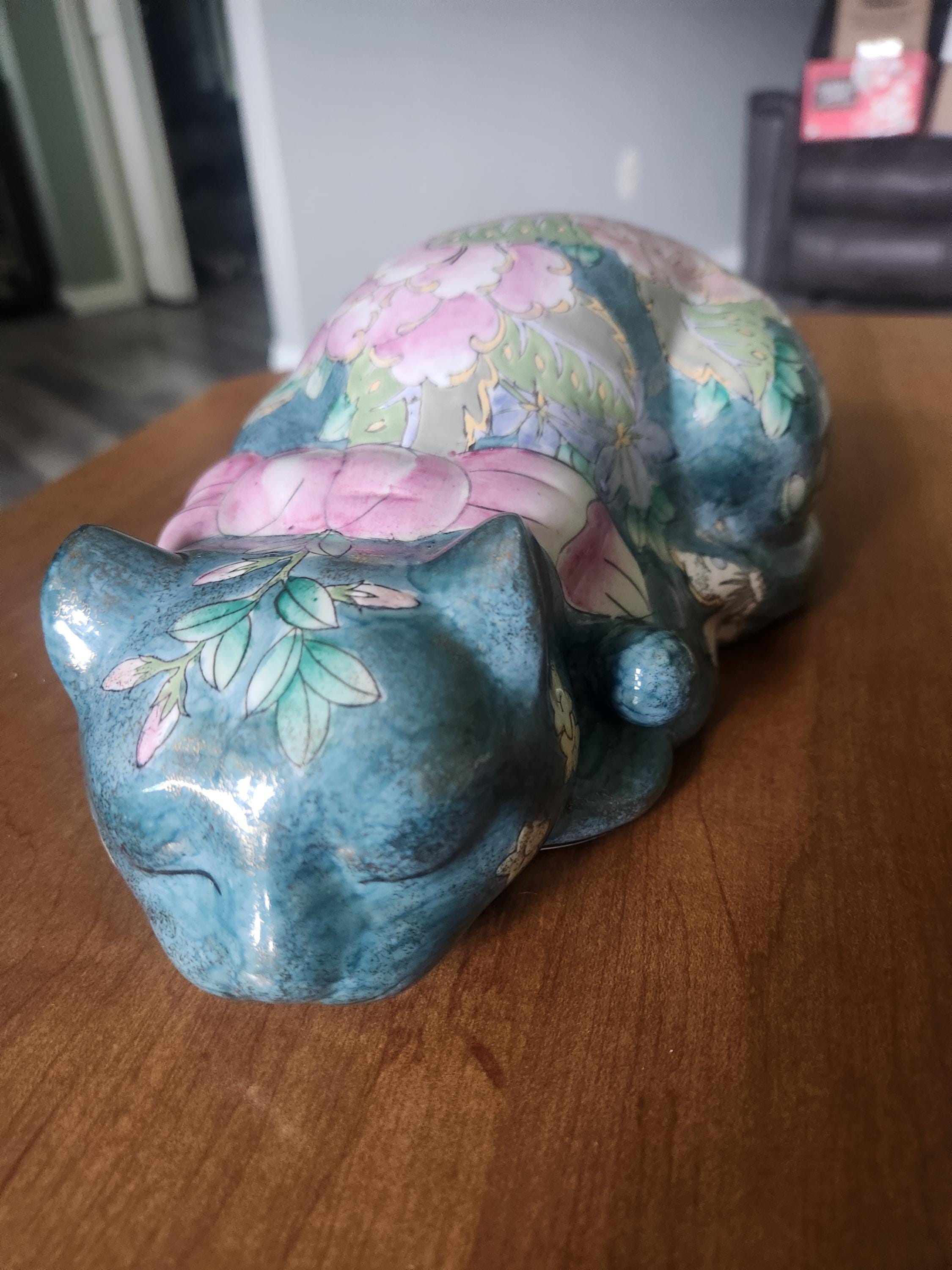 Chinese Porcelain Sleeping Cat - Etsy