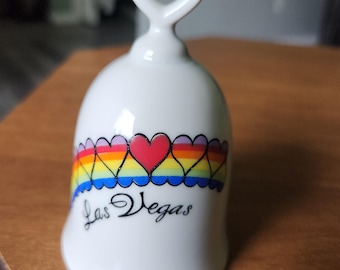 Vintage Las Vegas Rainbow Heart Shaped Handle Love Pride Bell Ceramic Souvenir
