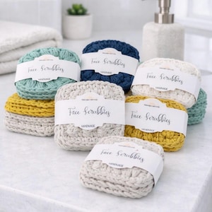 Crocheted Cotton Face Scrubbies, Reusable Makeup Remover Pads, Eco Friendly Skincare Rounds (2x2 Inch)