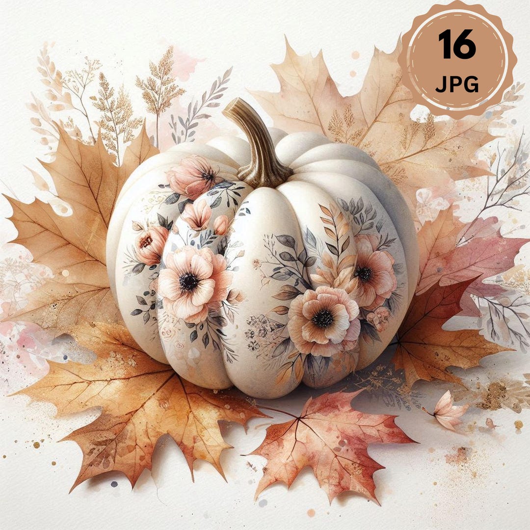 Watercolor Pumpkin Clipart Set – Boho Floral Autumn Design (jpgs) - Etsy