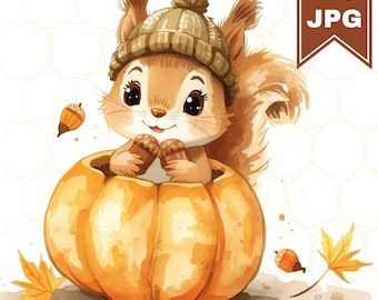 45 accoglienti clipart di animali del bosco autunnale, volpe, cervo, riccio, gufo, scoiattolo, accoglienti