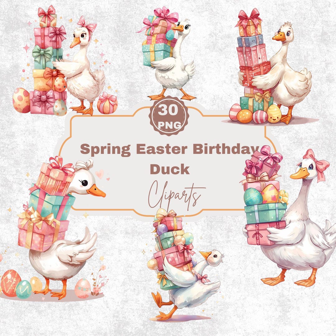 Watercolor Goose Clipart | Birthday, Easter Gift Boxes (30 PNG Files ...