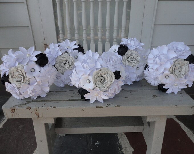 Mixed Paper Flower Bridesmaid Bouquets Paper Peony Rose Etsy