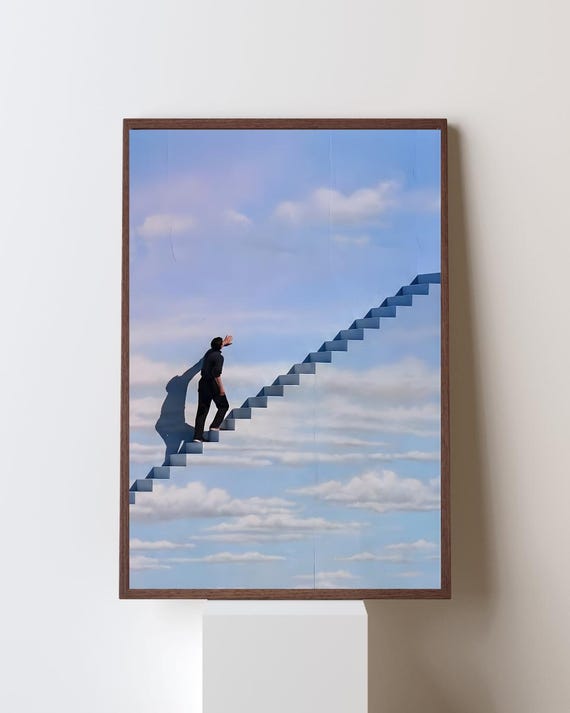 The Truman Show Movie Poster, Stairway to Freedom Wall Art, Jim Carrey Film Print, Surrealist Sky Decor, Minimalist Cinema Gift