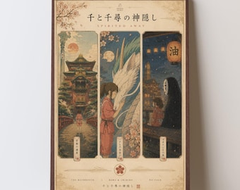Spirited Away Poster, Studio Ghibli Inspired Anime Art Print, Chihiro Haku No Face Wall Decor, Japanese Fantasy Poster