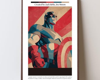 Captain America Vintage Poster | Classic Superhero Wall Art | Retro Comic Style Illustration Print