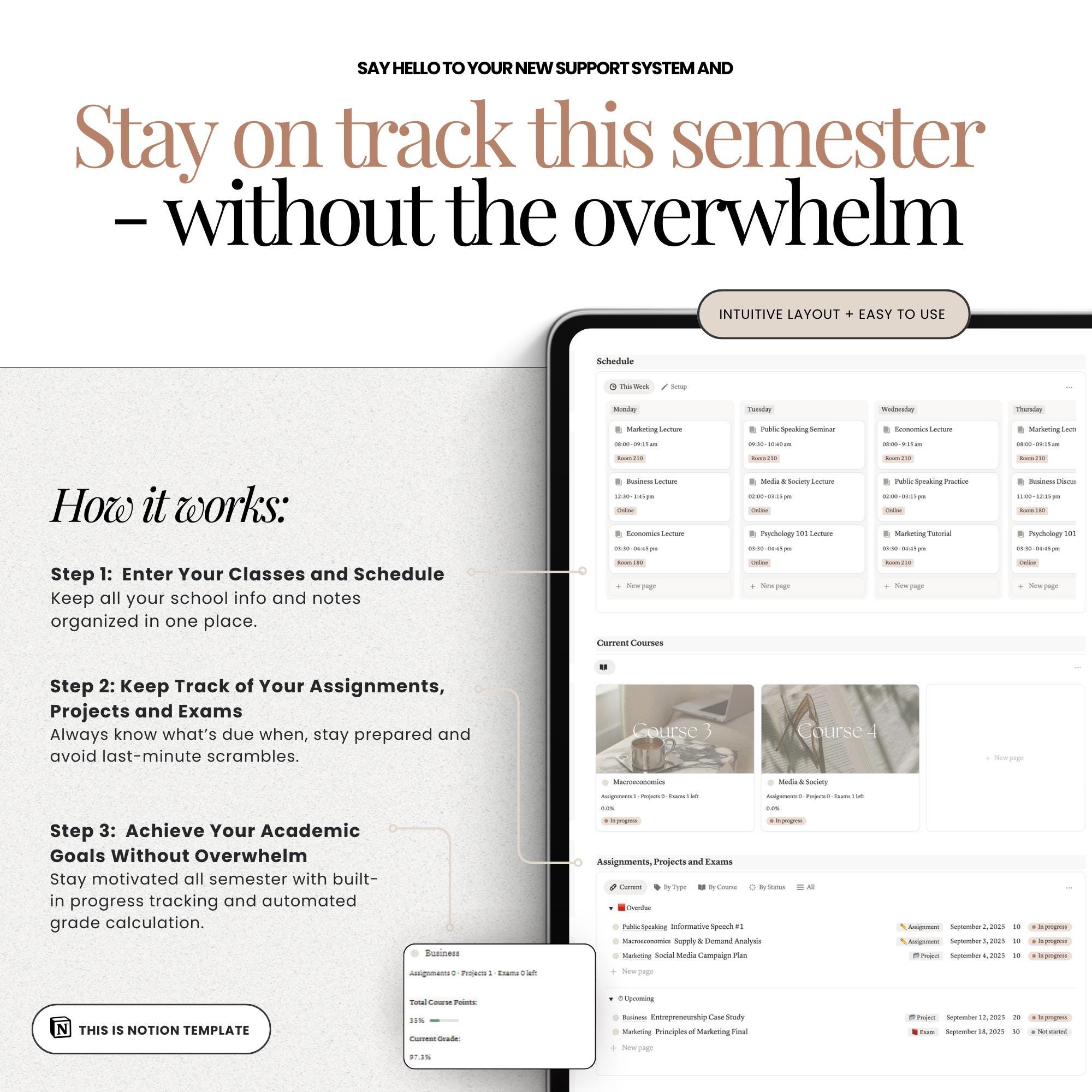 Notion University Planner Academic Planner Assignment Tracker Student ...