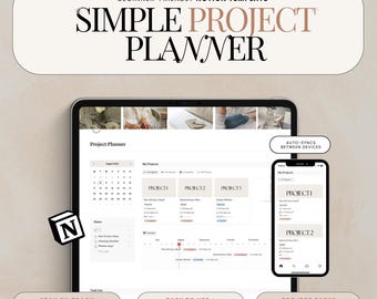 Notion Project Tracker, Task Management Planner, Project Management Notion Template, Productivity Planner, Simple Project Planner