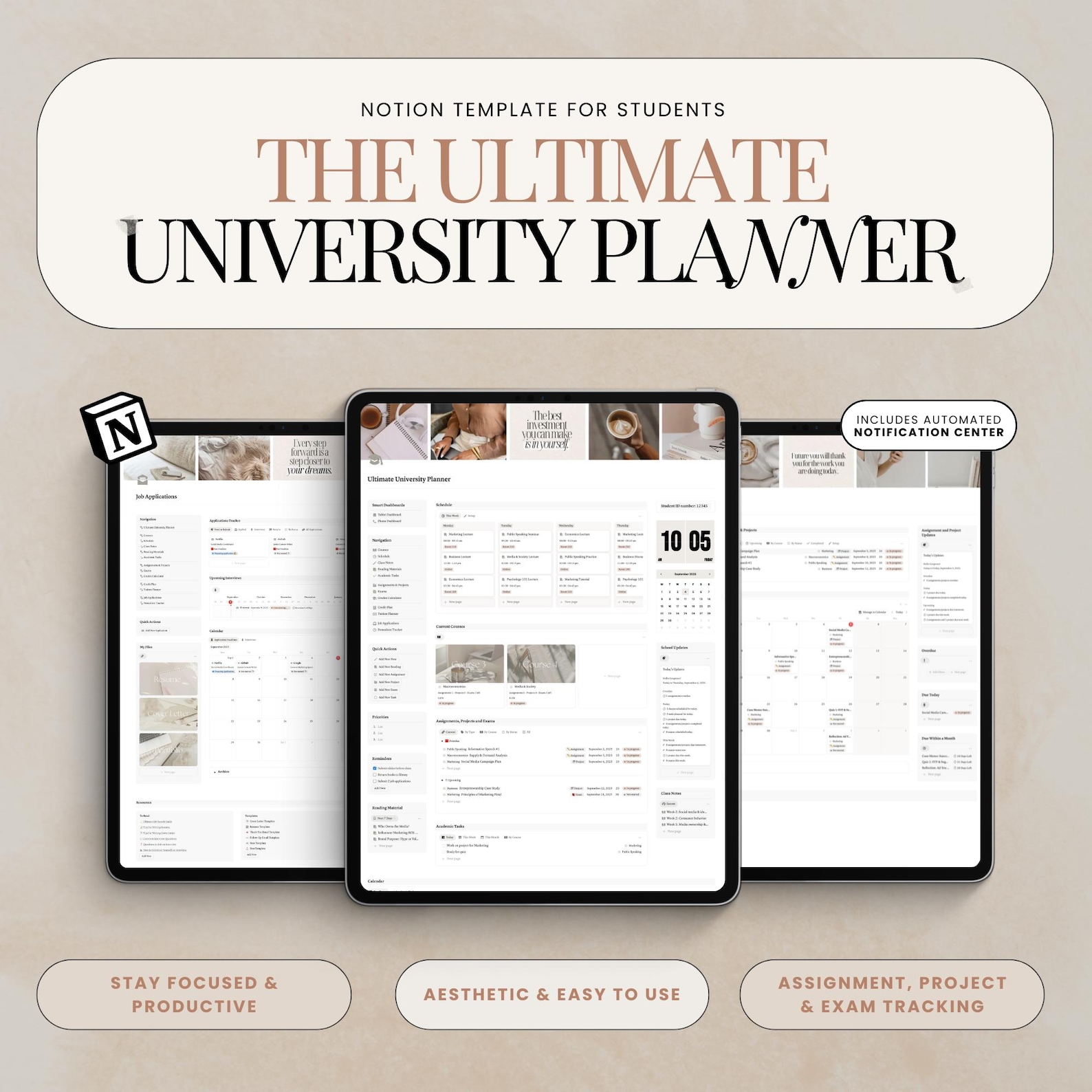 Notion University Planner Academic Planner Assignment Tracker Student ...