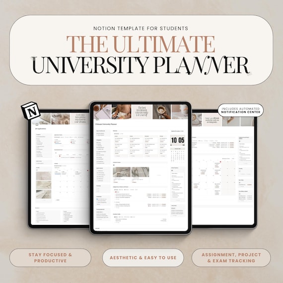 Notion University Planner Academic Planner Assignment Tracker Student Notion Template Exam Planner Course Planner Aesthetic School Planer