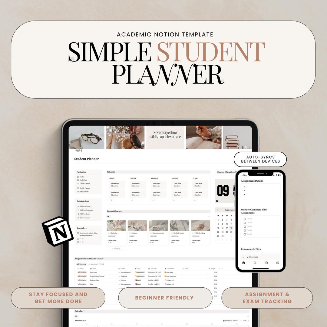 Student Notion Template Academic Planner Student Planner Notion ...