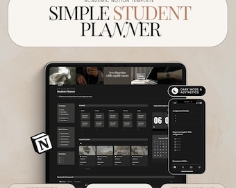 Notion Student Planner Dark Mode Planner Assignment Tracker College Planner Student Digital Planner Aesthetic Notion Academic Planner