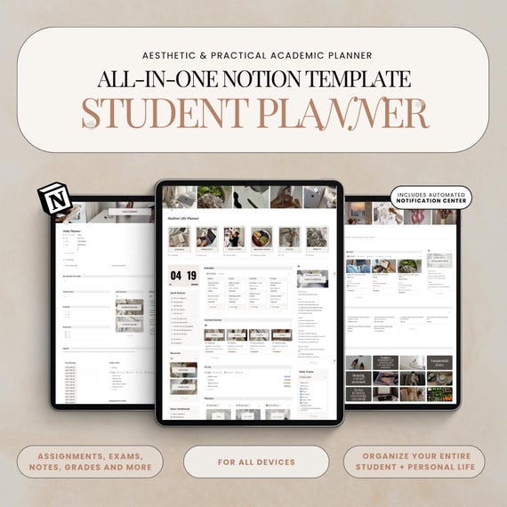 Notion Student Planner Academic Planner Notion Template | University Planner College Planner That Girl Aesthetic Notion Student Template