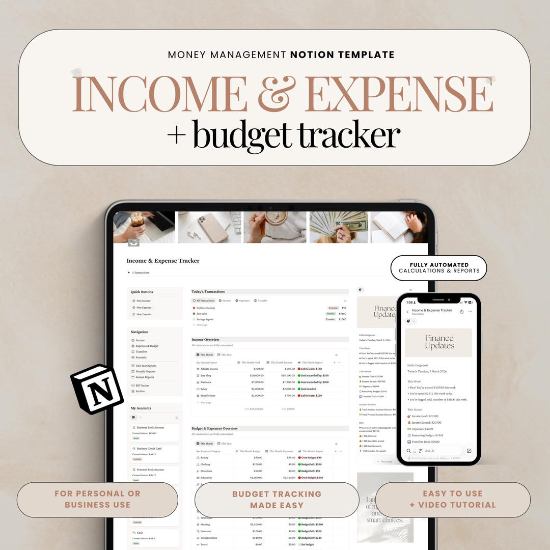 Income and Expense Tracker Notion Budget Template Finance Tracker ...