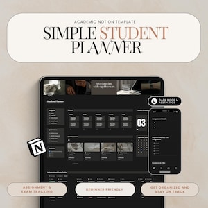 Notion Student Planner Dark Mode Planner Assignment Tracker College Planner Student Digital Planner Aesthetic Notion Academic Planner