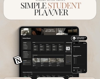 Notion Student Planner Dark Mode Planner Assignment Tracker College Planner Student Digital Planner Aesthetic Notion Academic Planner