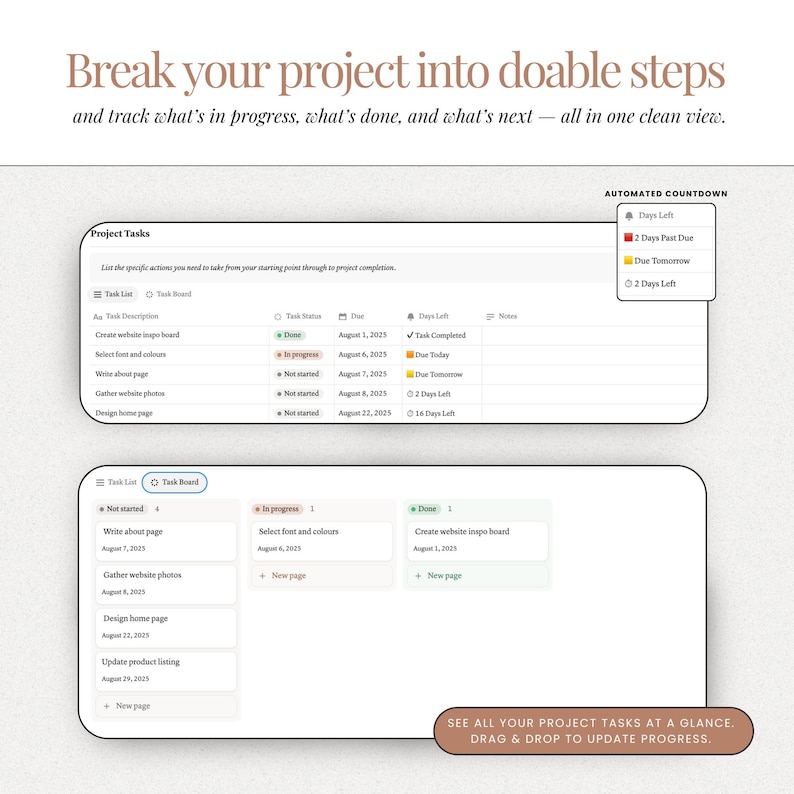 Project task tracker Notion