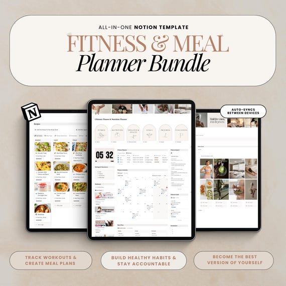 Notion Meal Planner Fitness Planner Notion Template Gym Planner Weekly Meal Plan Workout Tracker Wellness Planner Digital Fitness Planner
