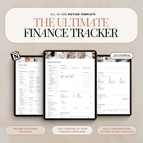 Notion Finance Tracker Personal Finance Spending Tracker Income Tracker Monthly Budget Tracker Bill Tracker Savings Tracker Notion Template
