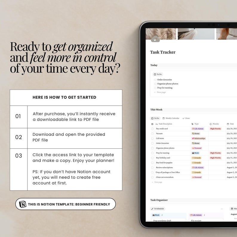 Task Tracker Notion Template Digital to Do List Productivity Planner ...