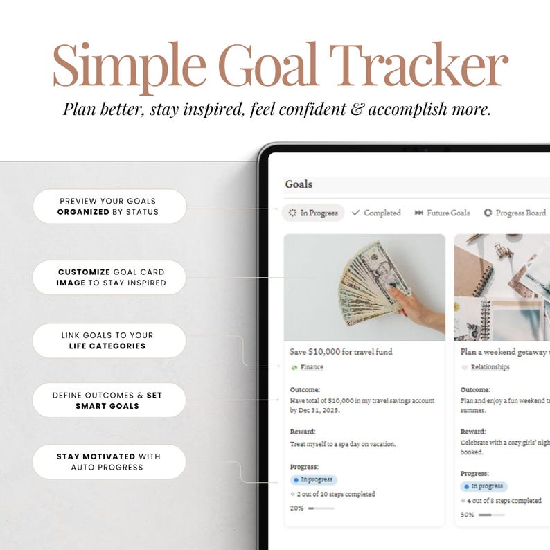 Digital goal planner Notion template